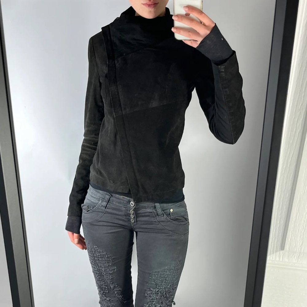 ASYMMETRICAL SHEEP SKIN LEATHER SUADE JACKET